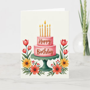 Cartão de Aniversário Bolo de Rosa