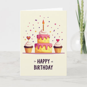 Cartão de Aniversário Bolo Magenta