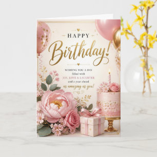Cartão de Aniversário Bolo Peônia Rosa
