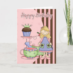 Cartão De Aniversário Bonito - Cupcakes E Chá