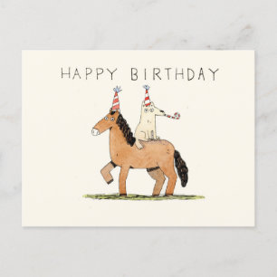 cartão de aniversário bonito de cavalo e cão