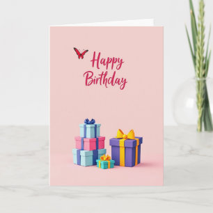 Cartão de Aniversário Borboleta Rosa