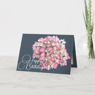 Cartão de Aniversário Botânico de Hortênsia Rosa e