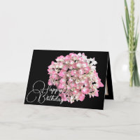 Cartão de Aniversário Botânico de Hortênsia Rosa e