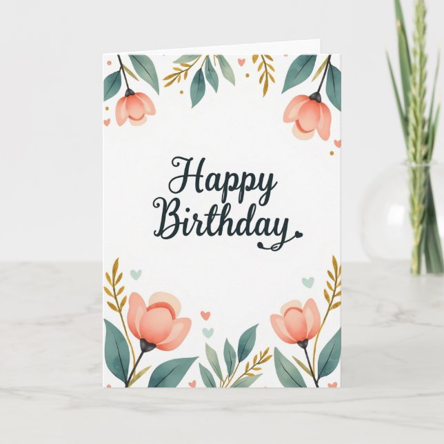 Cartão de Aniversário Botânico Dourado (Frente)