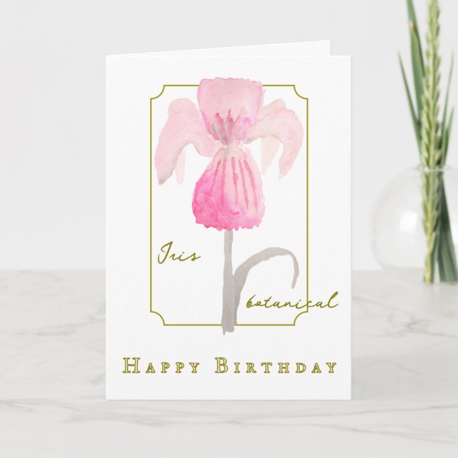Cartão de Aniversário Botânico Iris Flower Waterco (Frente)