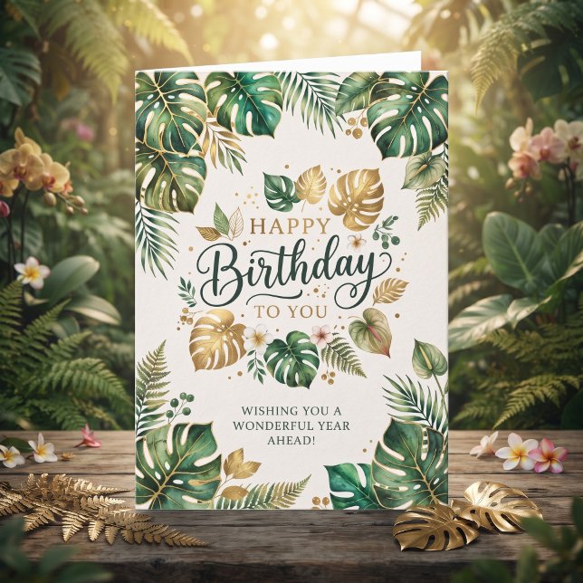 Cartão de Aniversário Botânico Monstera Verde (Criador carregado)