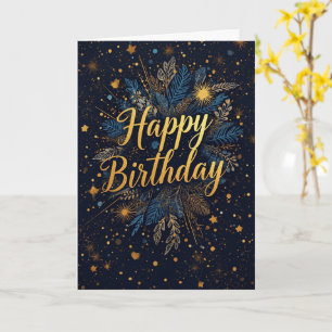 Cartão de Aniversário Botânico Navy Gold