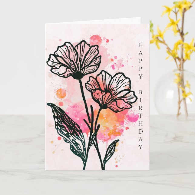 Cartão de Aniversário Botânico Ousado (Flor Amarela)