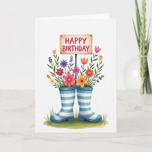 Cartão de Aniversário Botas Caprichosas (Frente)