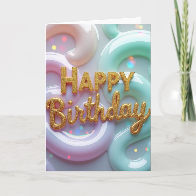 Cartão de Aniversário Brilhante com Glitter (Frente)