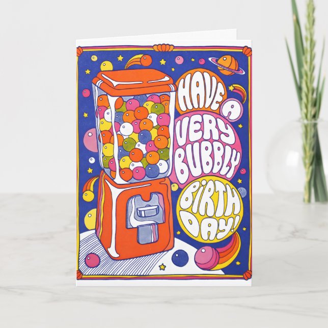 Cartão de Aniversário Bubbly com Letterpress (Frente)