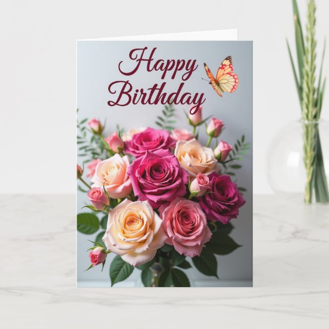 Cartão de Aniversário Buquê de Rosas (Frente)