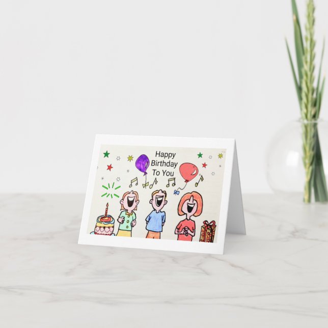 CARTÃO DE ANIVERSÁRIO - CANTANDO FELIZ ANIVERSÁRIO (Frente)