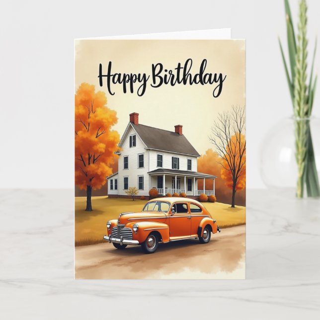 Cartão de Aniversário Casa Outonal (Frente)