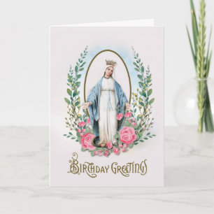 Cartão de Aniversário Católico Rosas Virgem Maria 