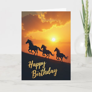 Cartão de Aniversário Cavalos ao Pôr do Sol