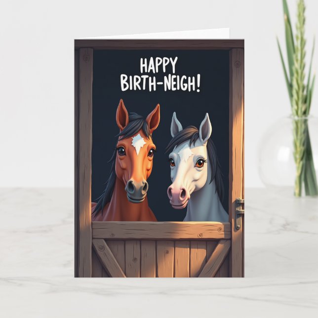 Cartão de Aniversário Cavalos Estáveis (Frente)