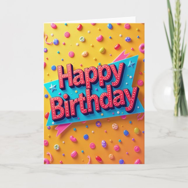 Cartão de Aniversário Celebração com Letreiro (Frente)