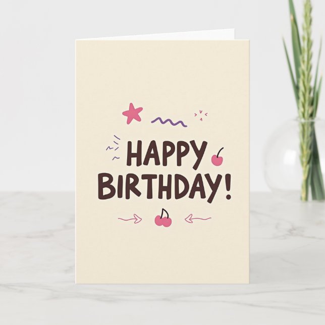Cartão de Aniversário Cereja Alegre (Frente)