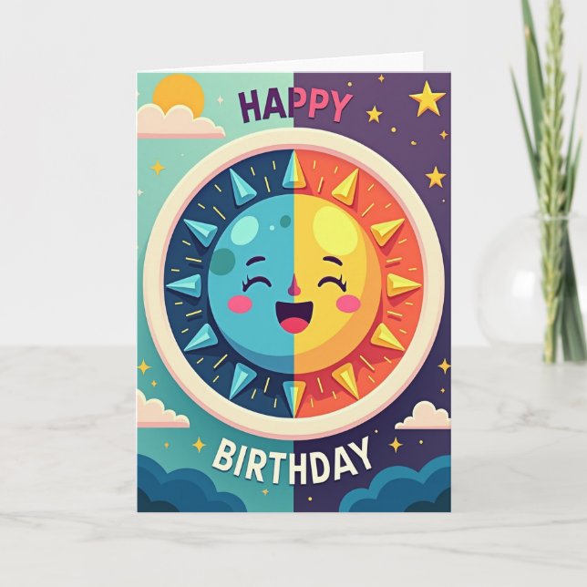 Cartão de Aniversário Céu Sol Doce (Frente)