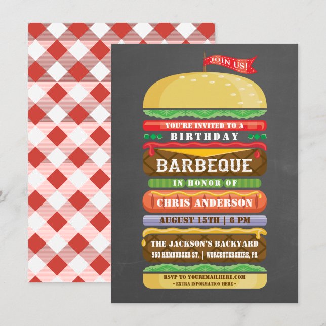 Cartão de Aniversário Chalkboard com Hambúrguer Em (Frente/Verso)