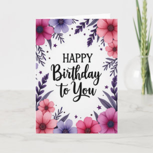 Cartão de Aniversário Charmoso em Fuchsia