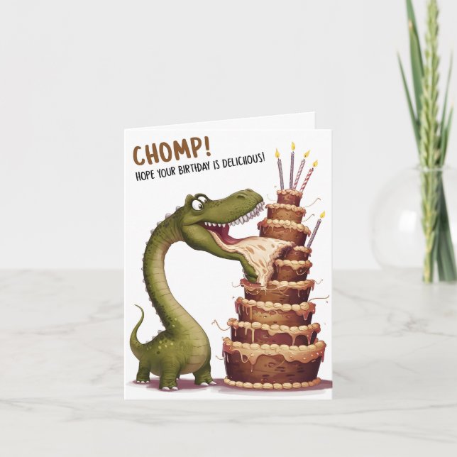 Cartão de Aniversário Chomp Dinosaur (Frente)
