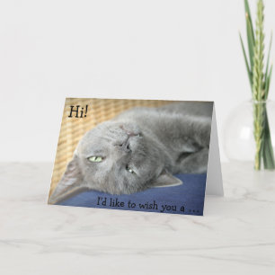 Cartão de Aniversário: Cinza Gato deseja um Feliz