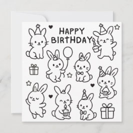Cartão de Aniversário Coelho Doodle Minimalista