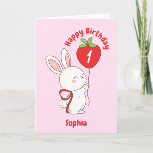 Cartão de Aniversário Coelho Morango Balão