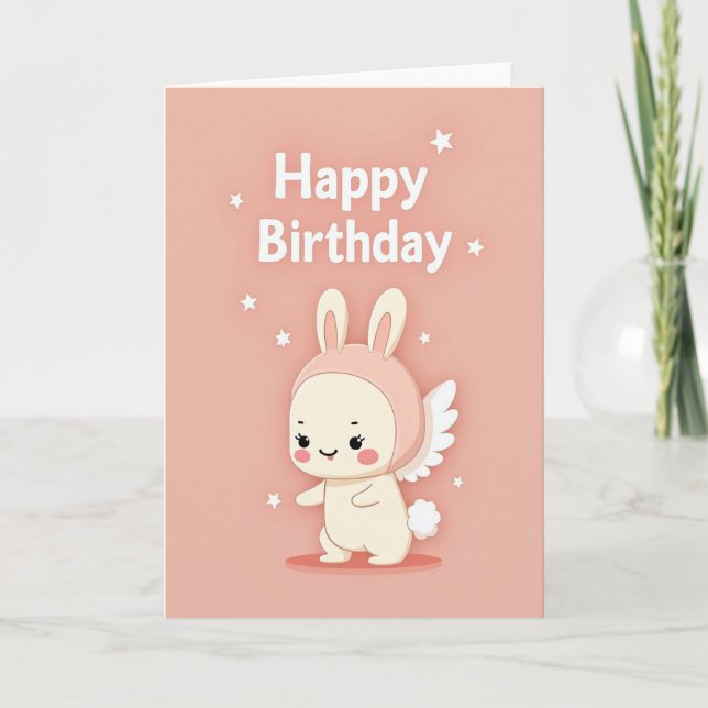 Cartão de Aniversário Coelho Rosa (Frente)