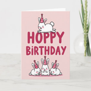 Cartão de Aniversário Coelho Rosa