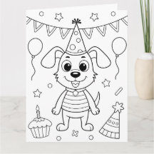 Cartão de Aniversário Colorir Jumbo Cachorro Fofo 