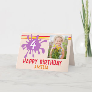 Cartão de Aniversário com 3 Fotos de Borrifo de Co