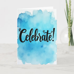 Cartão de Aniversário com Aquarela Azul