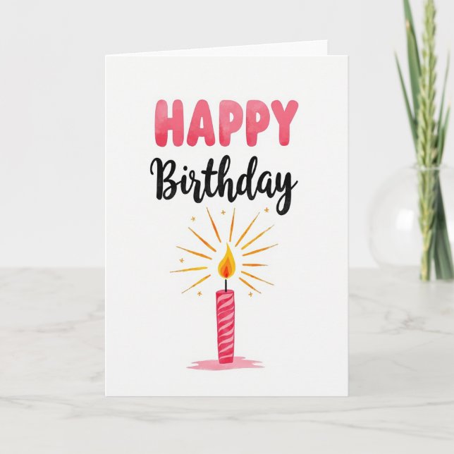 Cartão de Aniversário com Aquarela Rosa (Frente)
