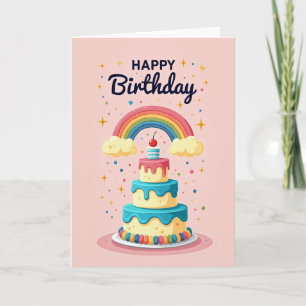 Cartão de Aniversário com Arco de Chuva de Cores