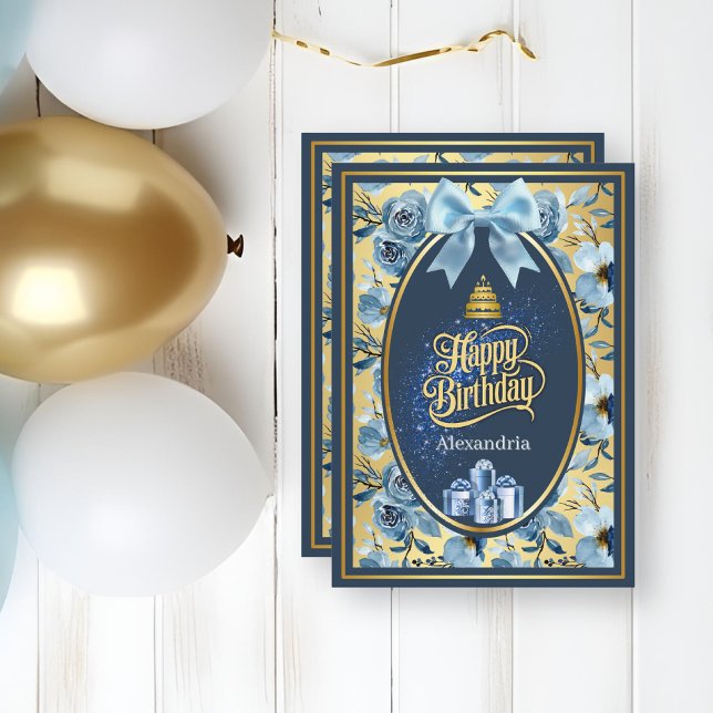 Cartão de Aniversário com Arco Floral em Azul Desb (Criador carregado)