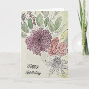 Cartão de Aniversário com Arranjo Floral