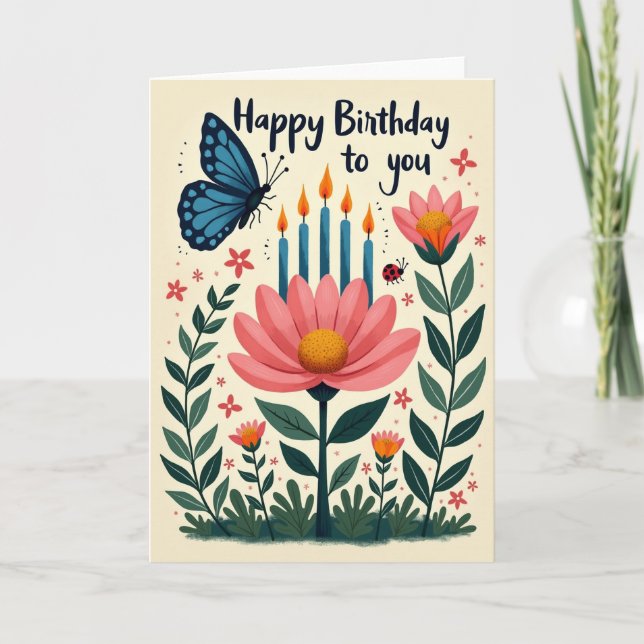 Cartão de Aniversário com Arte de Borboleta (Frente)