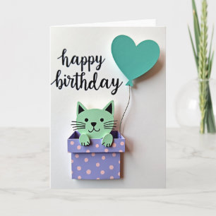 Cartão de Aniversário com Arte de Gato Caprichosa