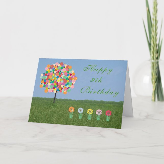 Cartão de aniversário com árvore Bubbblegum de 9 a (Frente)