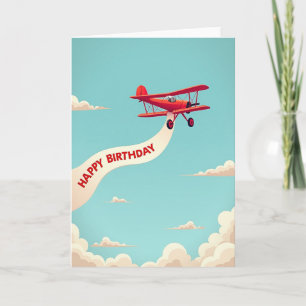 Cartão de Aniversário com Avião Biplano