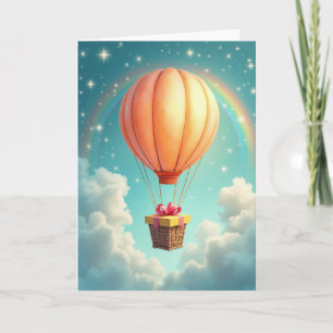 Cartão de Aniversário com Balão de Ar Quente Alegr