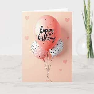 Cartão de Aniversário com Balões Cor-de-Rosa