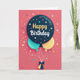 Cartão de Aniversário com Balões de Confetes