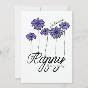 Cartão de Aniversário com Balões de Flores Roxas e