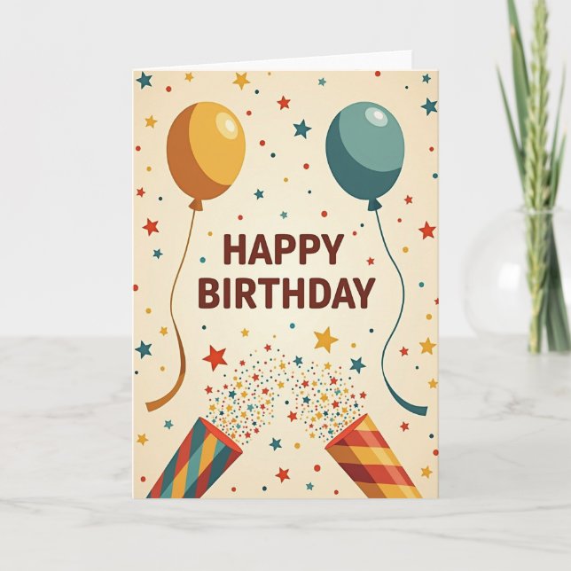 Cartão de Aniversário com Balões e Confetes (Frente)