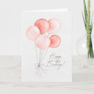 Cartão de Aniversário com Balões Rosa